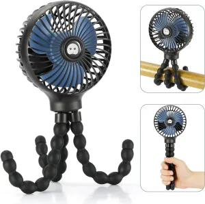 snawowo Mini Handheld Personal Portable Fan, Baby Stroller Fan, Car Seat Fan, USB or Battery Powered, with Flexible Tripod Clip on Student Bed Desk Bike Crib Treadmill Camping Traveling(Black) Battery-powered portable fan