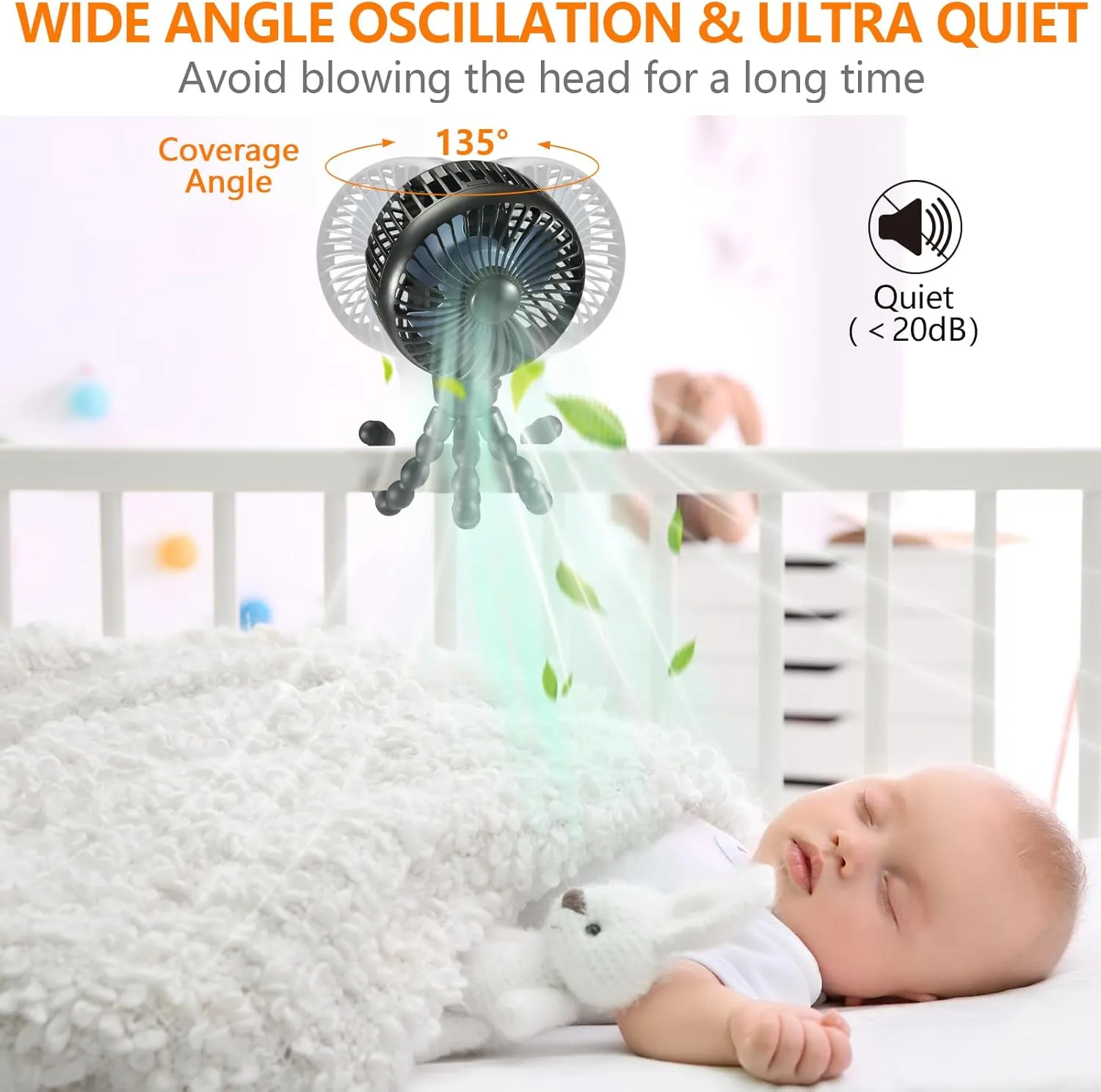 snawowo Mini Portable Baby stroller Fan, Auto Oscillating Battery Operated Personal Small Handheld Fan with Flexible Tripod, Rechargeable Clip On for Car Seat Crib Treadmill Travel Camping Black
