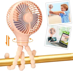 snawowo Mini Portable Baby stroller Fan, Auto Oscillating Battery Operated Personal Small Handheld Fan with Flexible Tripod, Rechargeable Clip On for Car Seat Crib Treadmill Travel Camping Pink Mini handheld fan for personal cooling