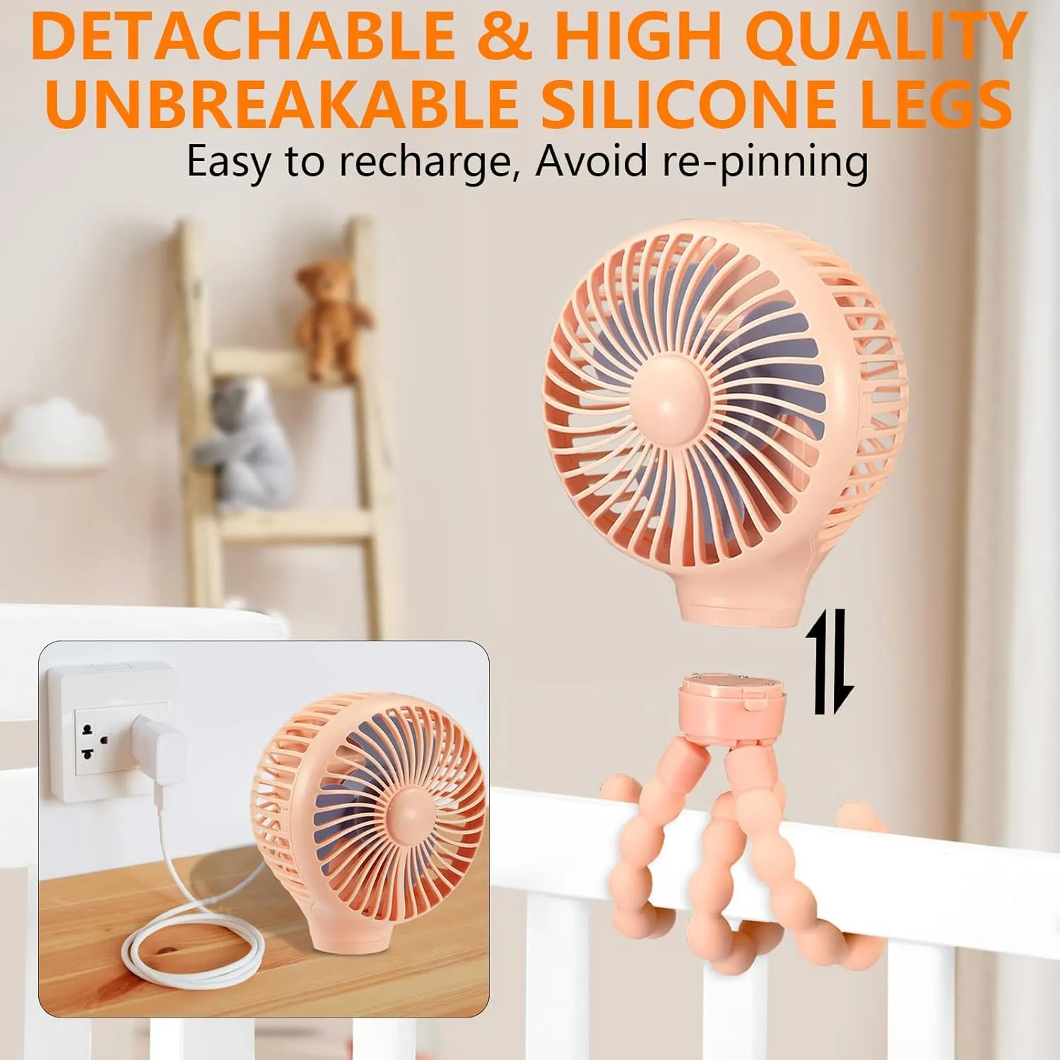 snawowo Mini Portable Baby stroller Fan, Auto Oscillating Battery Operated Personal Small Handheld Fan with Flexible Tripod, Rechargeable Clip On for Car Seat Crib Treadmill Travel Camping Pink