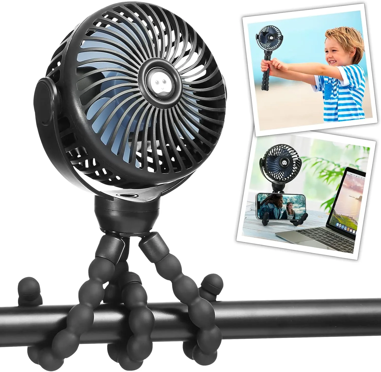 snawowo Mini Portable Baby stroller Fan, Battery Operated Personal Small Handheld Fan, 360 Rotate Flexible Tripod Rechargeable Clip On for Car Seat Crib Bike Treadmill Travel Camping Black 360-degree rotating fan for home use