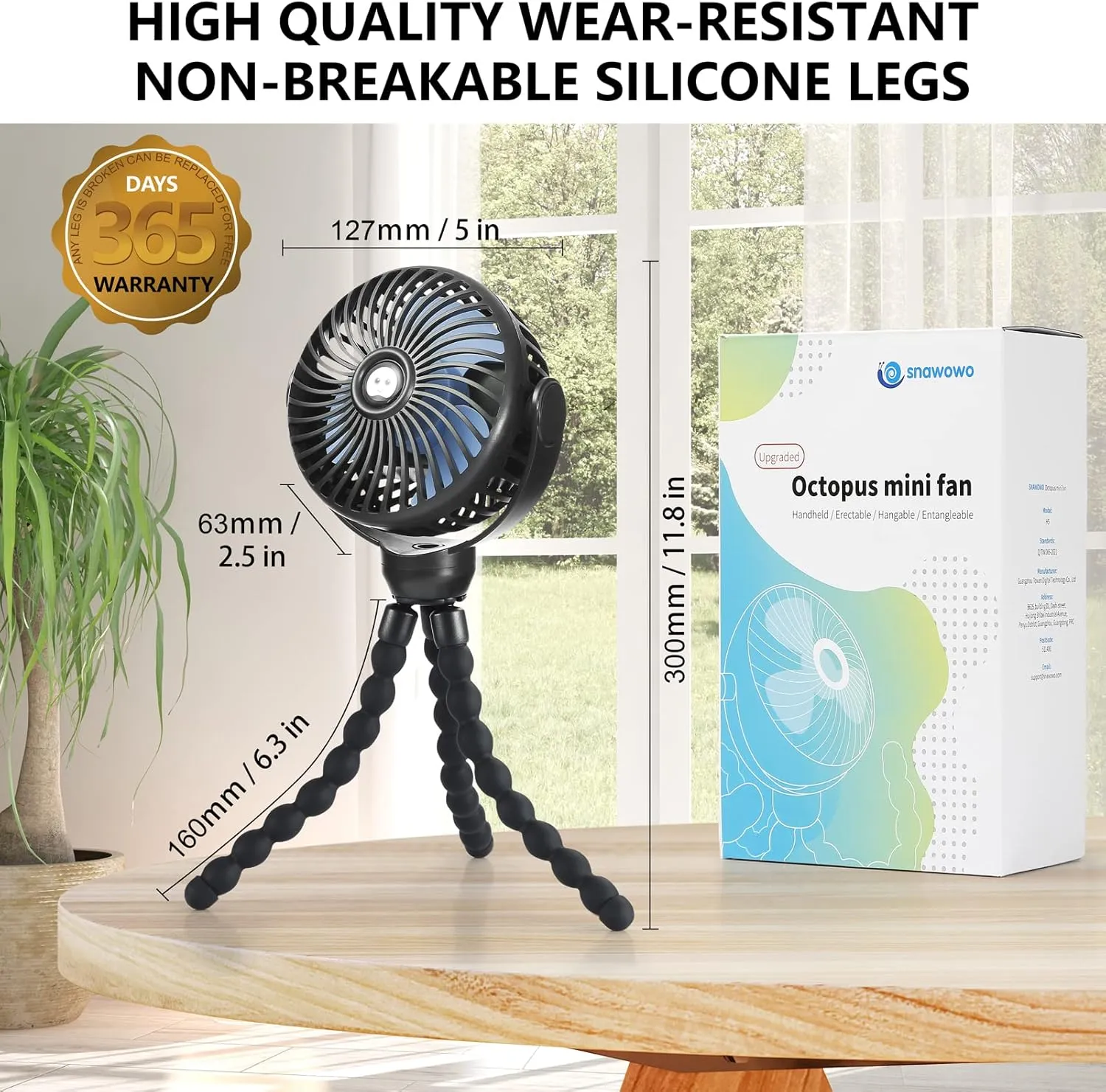 snawowo Mini Portable Baby stroller Fan, Battery Operated Personal Small Handheld Fan, 360 Rotate Flexible Tripod Rechargeable Clip On for Car Seat Crib Bike Treadmill Travel Camping Black