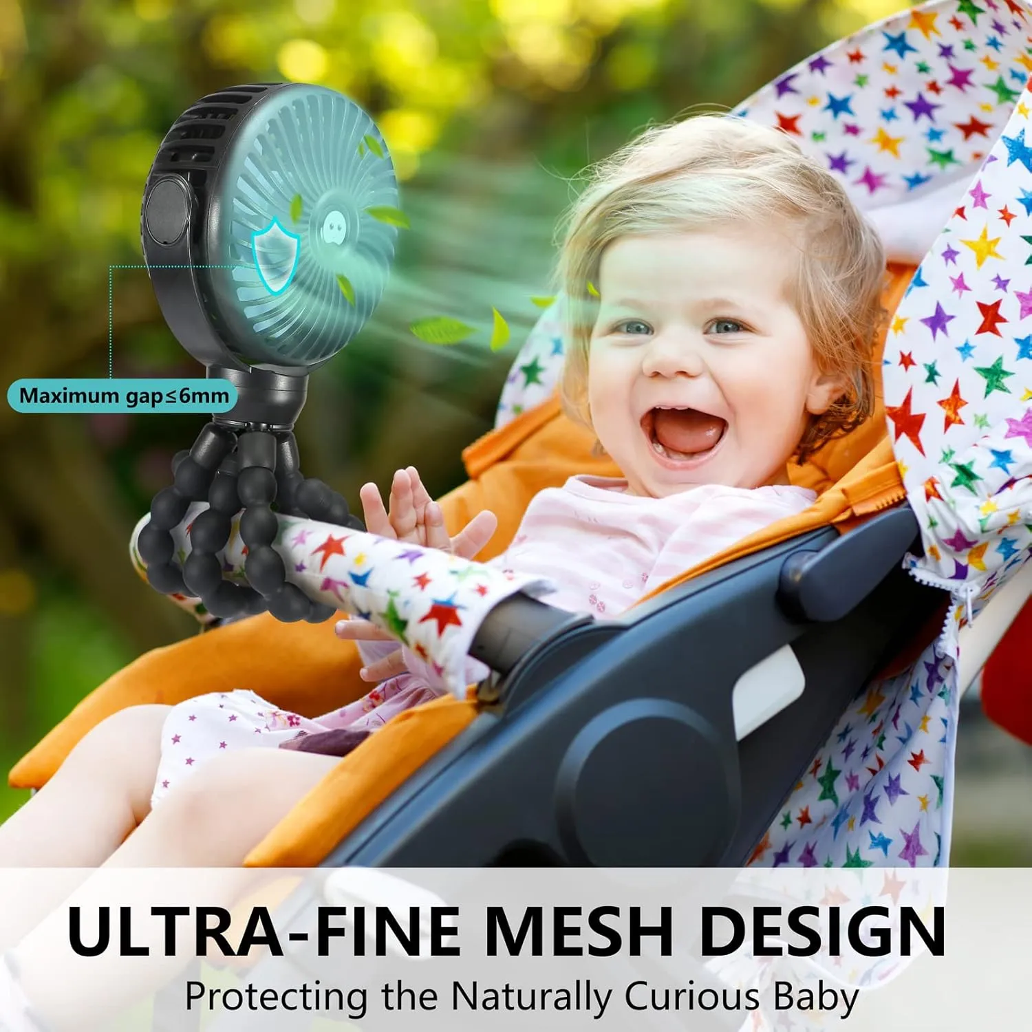 snawowo Mini Portable Baby stroller Fan, Battery Operated Personal Small Handheld Fan, 360 Rotate Flexible Tripod Rechargeable Clip On for Car Seat Crib Bike Treadmill Travel Camping Black
