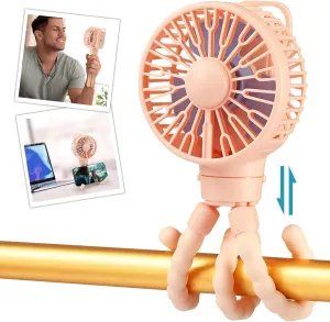 snawowo Mini Portable Stroller Fan, Battery Operated Personal Small Handheld Fan with Flexible Tripod, 3 Speed Rechargeable Clip On for Car Seat Crib Treadmill Travel Camping Pink Rear-mounted fan for childrens safety
