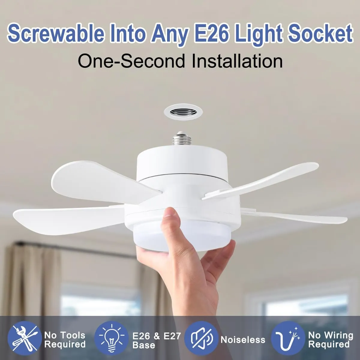 Socket Ceiling Fans with Lights and Remote App,Socket Fan Light with E26/E27 Base, Dimmable 3 Color Reversible Motor,Screw in Ceiling Fan in Light for Bedroom Living Room Kitchen Garage -16IN