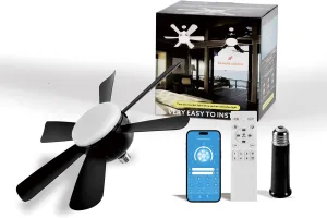 Socket Fan LED Ceiling Lights,18inch APP Control E26 Fans Bulb with Remote & Dimmable LED Ceiling Fan Lights,3Color 3000K-6500K,1800LM Fan Light Bulb Screw in Ceiling (Black-1Pack) App-controlled remote fan for convenience