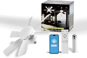 Socket Fan LED Ceiling Lights,18inch APP Control E26 Fans Bulb with Remote & Dimmable LED Ceiling Fan Lights,3Color 3000K-6500K,1800LM Fan Light Bulb Screw in Ceiling (White-1Pack) App-controlled remote fan for convenience
