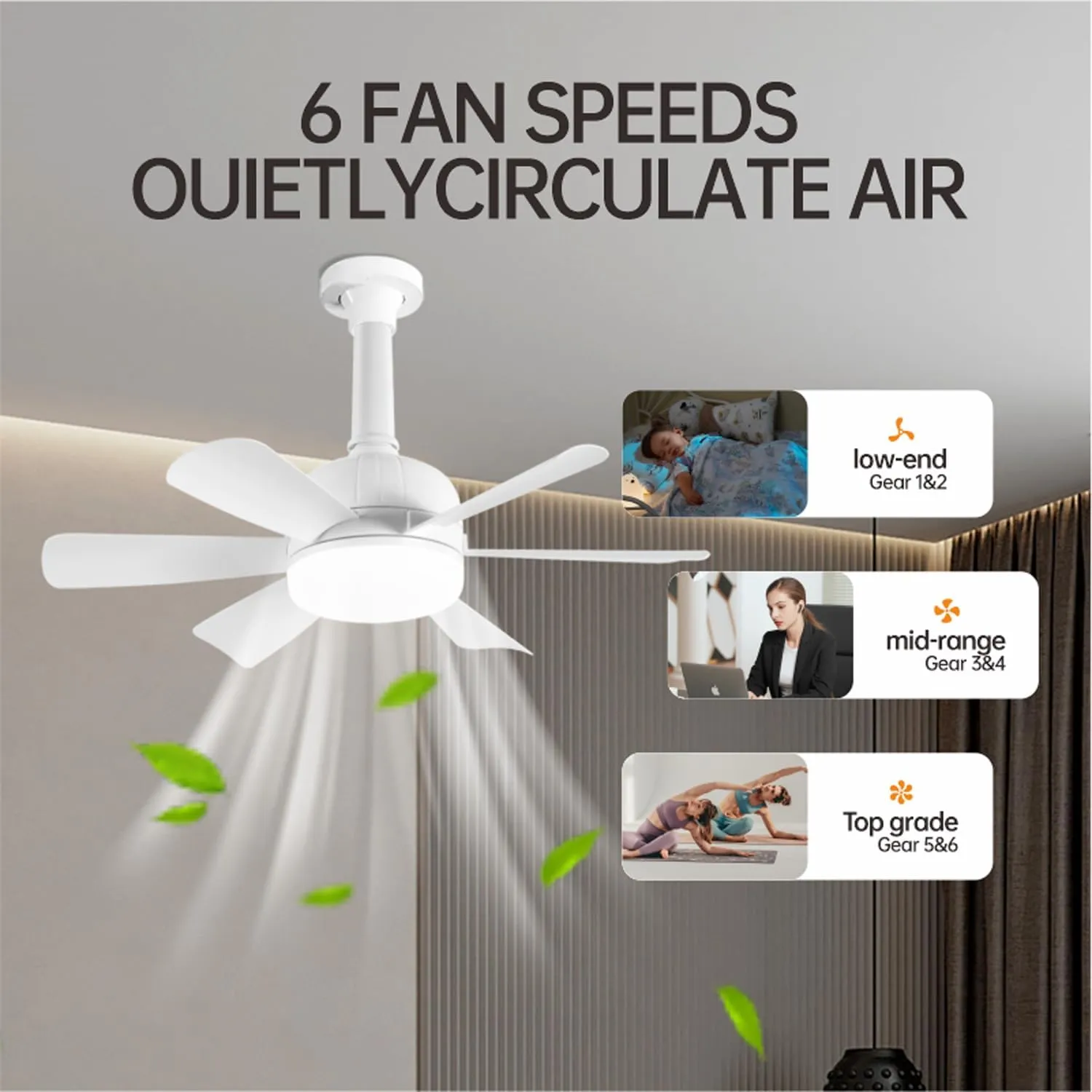 Socket Fan LED Ceiling Lights,18inch APP Control E26 Fans Bulb with Remote & Dimmable LED Ceiling Fan Lights,3Color 3000K-6500K,1800LM Fan Light Bulb Screw in Ceiling (White-1Pack)