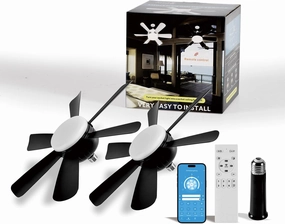 Socket Fan LED Ceiling Lights,18inch APP Control E26 Fans Bulb with Remote & Dimmable LED Ceiling Fan Lights,3Color 3000K-6500K,1800LM Fan Light Bulb Screw in Ceiling (Black-2Pack) App-controlled remote fan for convenience