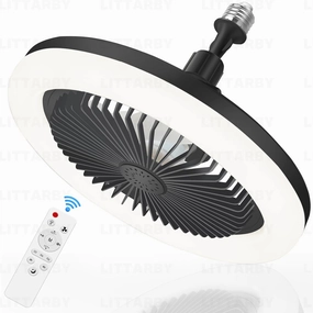 Socket Fan Light with Remote Control, 3 Colors 3000K-6500K Dimmable LED Light Bulb Fan Screw in Ceiling Fan for Bedroom, Kitchen, Storage Room, Closet, Wireless Small Ceiling Fans with Lights - Black Small bladeless fan for quiet cooling
