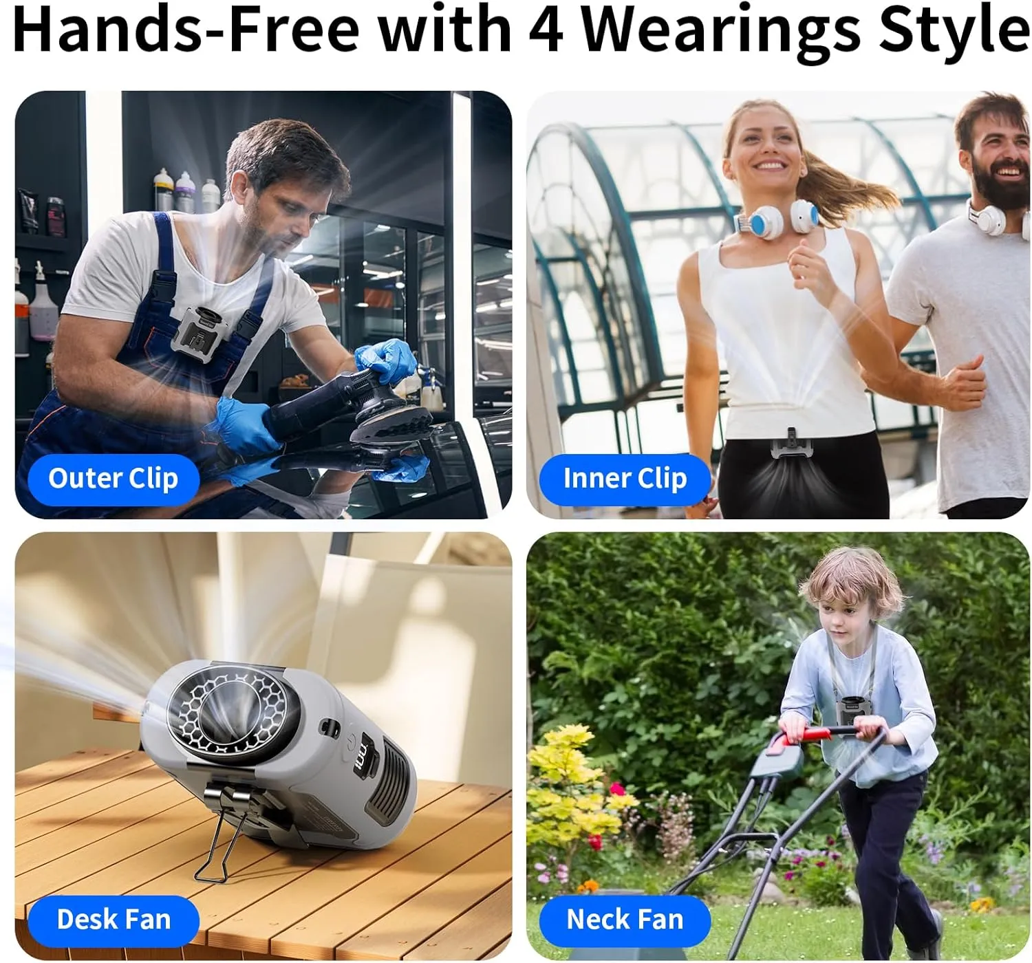 Socool 10000mAh Portable Waist Fan Clip On Personal Fans Rechargeable, 67H Cooling Wearable Belt Shirt Fan with 5 Speed Wind Adjustable & LED Light, Hanging Neck Fan for Outdoor Jobsite Camping