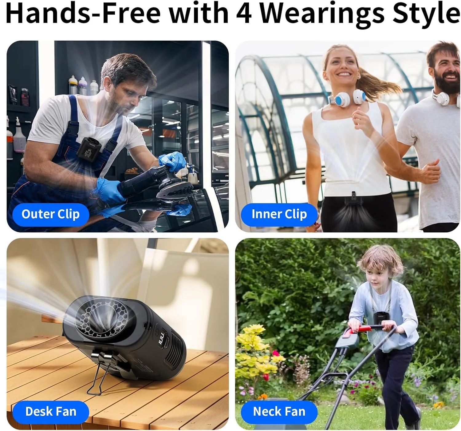 Socool 10000mAh Portable Waist Fan Clip On Personal Fans Rechargeable, 67H Cooling Wearable Belt Shirt Fan with 5 Speed Wind Adjustable & LED Light, Hanging Neck Fan for Outdoor Jobsite Camping
