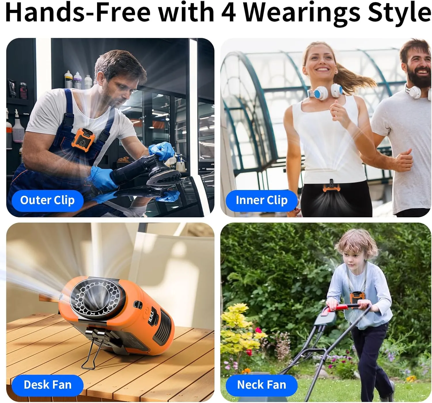 Socool 10000mAh Portable Waist Fan Clip On Personal Fans Rechargeable, 67H Cooling Wearable Belt Shirt Fan with 5 Speed Wind Adjustable & LED Light, Hanging Neck Fan for Outdoor Jobsite Camping