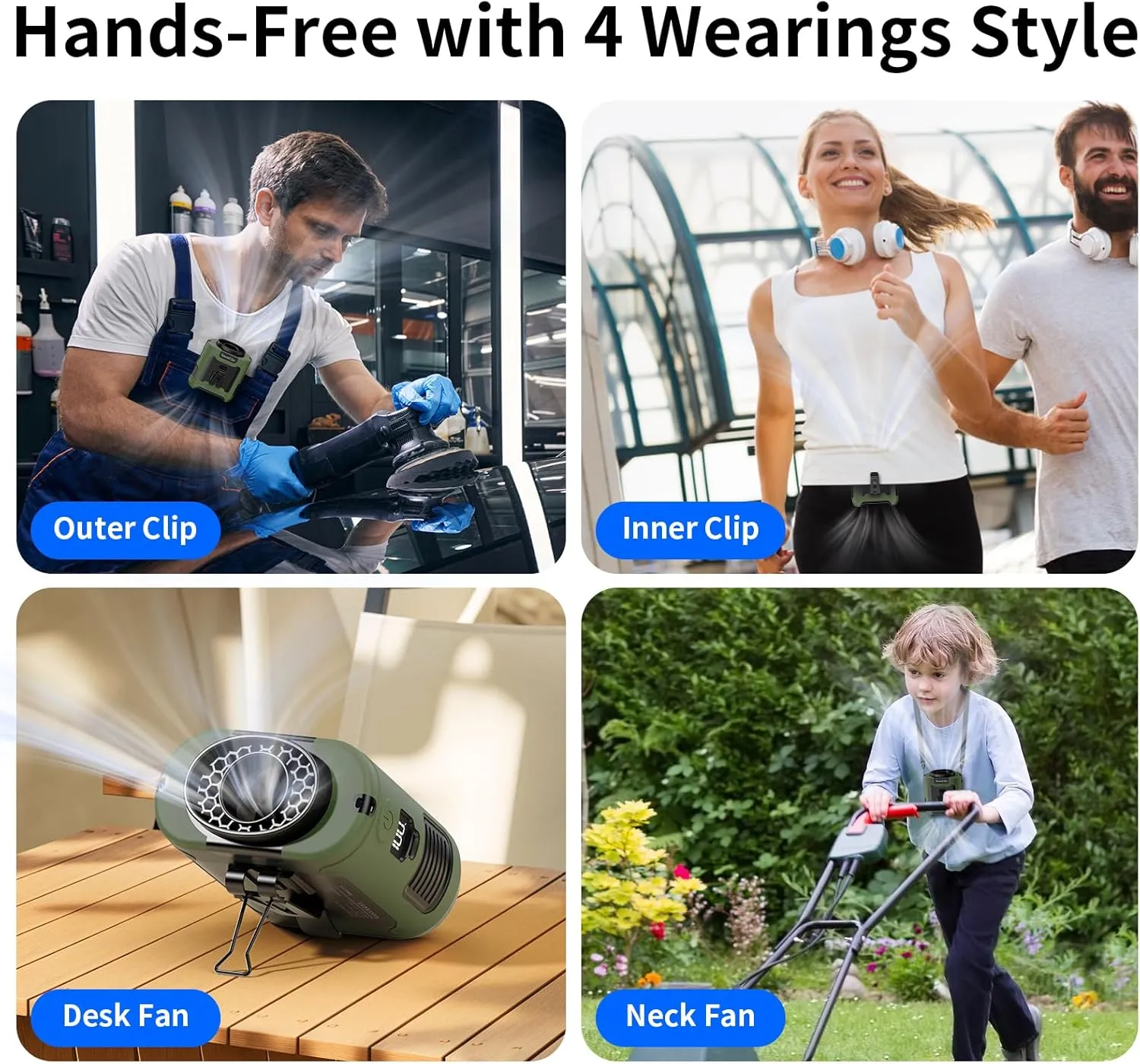 Socool 10000mAh Portable Waist Fan Clip On Personal Fans Rechargeable, 67H Cooling Wearable Belt Shirt Fan with 5 Speed Wind Adjustable & LED Light, Hanging Neck Fan for Outdoor Jobsite Camping
