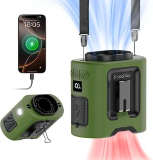 Socool 14500mAh Portable Waist Fan Clip on Belt 360 Rotation Wearable Rechargeable Personal Shirt Fan, 67H Cooling 5-Speed Battery Operated Fans with Light, Neck Fan Hanging for Outdoor Camping Travel Neck fan for hands-free comfort