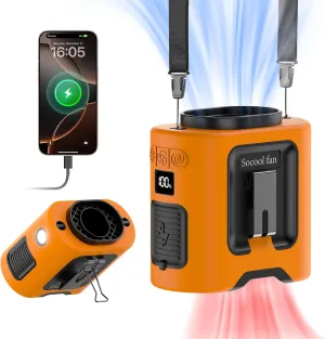 Socool 14500mAh Portable Waist Fan Clip on Belt 360 Rotation Wearable Rechargeable Personal Shirt Fan, 67H Cooling 5-Speed Battery Operated Fans with Light, Neck Fan Hanging for Outdoor Camping Travel 360-degree rotating fan for home use