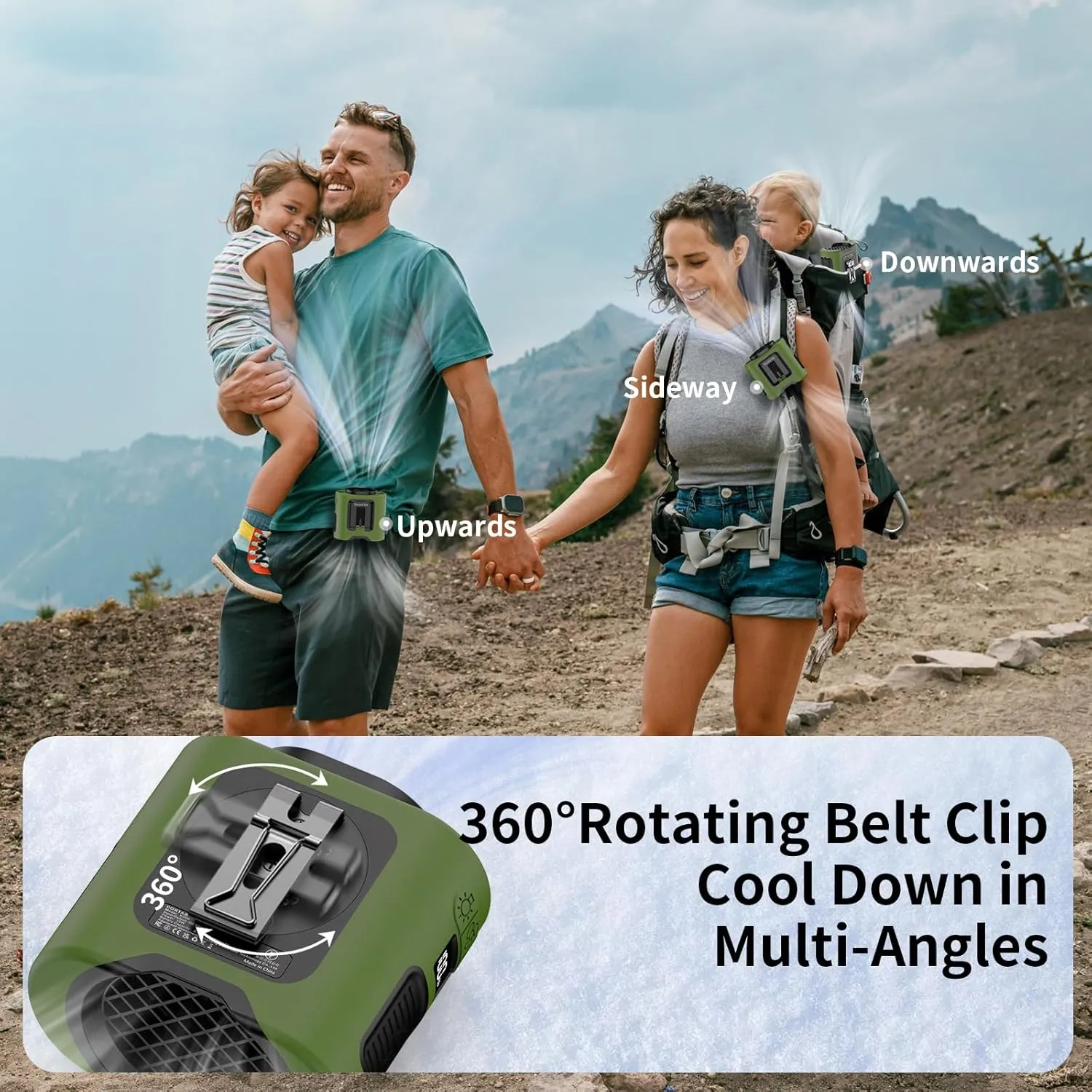 Socool 14500mAh Portable Waist Fan Clip on Belt 360 Rotation Wearable Rechargeable Personal Shirt Fan, 67H Cooling 5-Speed Battery Operated with Light, Neck Fan Hands-Free for Outdoor Jobsite Camping