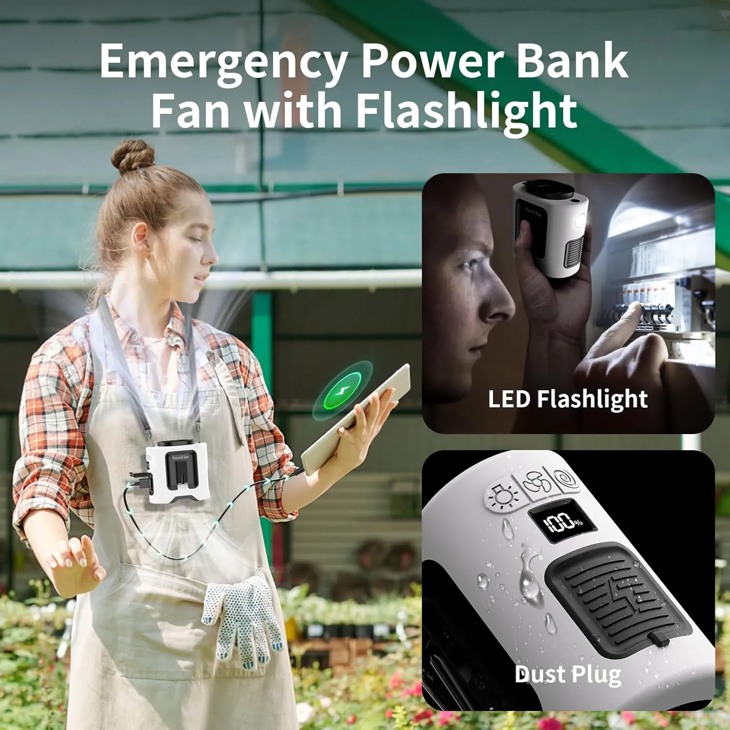 Socool 14500mAh Portable Waist Fan with 360 Rotation, Rechargeable Mini Personal Clip On Belt Shirt Fan 67Hrs Cooling Wearable Hanging Neck Fans with 5 Speeds & LED Light For Outdoor Working Jobsite