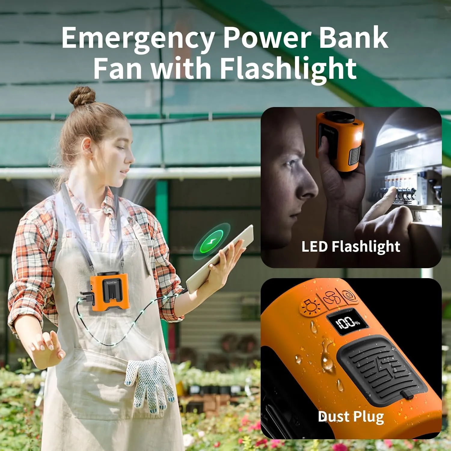Socool 14500mAh Portable Waist Fan with 360 Rotation, Rechargeable Mini Personal Clip On Belt Shirt Fan 67Hrs Cooling Wearable Hanging Neck Fans with 5 Speeds & LED Light For Outdoor Working Jobsite