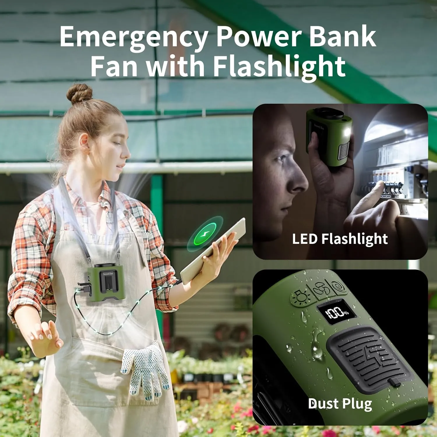 Socool 14500mAh Portable Waist Fan with 360 Rotation, Rechargeable Mini Personal Clip On Belt Shirt Fan 67Hrs Cooling Wearable Hanging Neck Fans with 5 Speeds & LED Light For Outdoor Working Jobsite