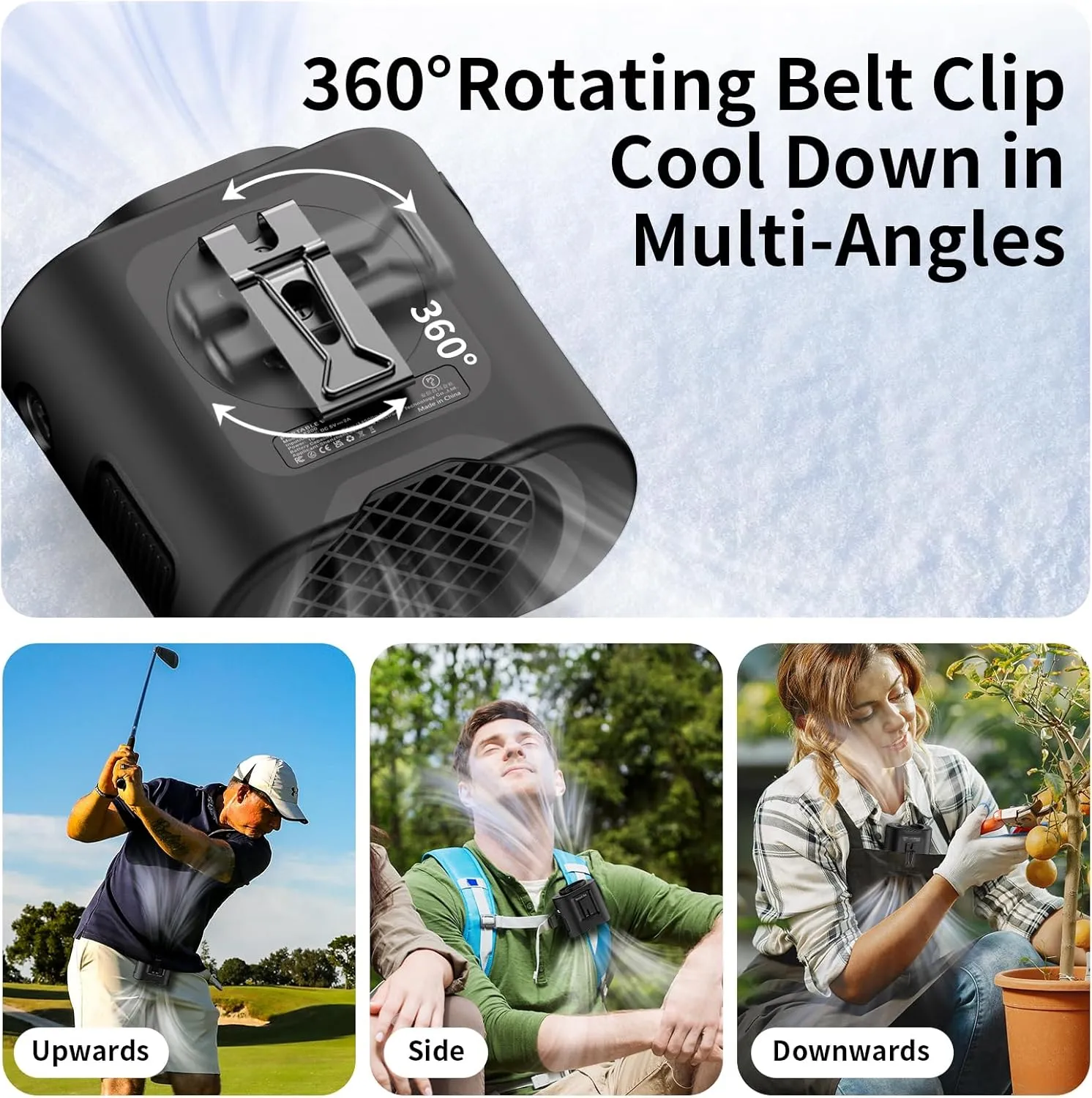 Socool 14500mAh Portable Waist Fan with 360 Rotation, Rechargeable Mini Personal Clip On Belt Shirt Fan 67Hrs Cooling Wearable Hanging Neck Fans with 5 Speeds & LED Light For Outdoor Working Jobsite
