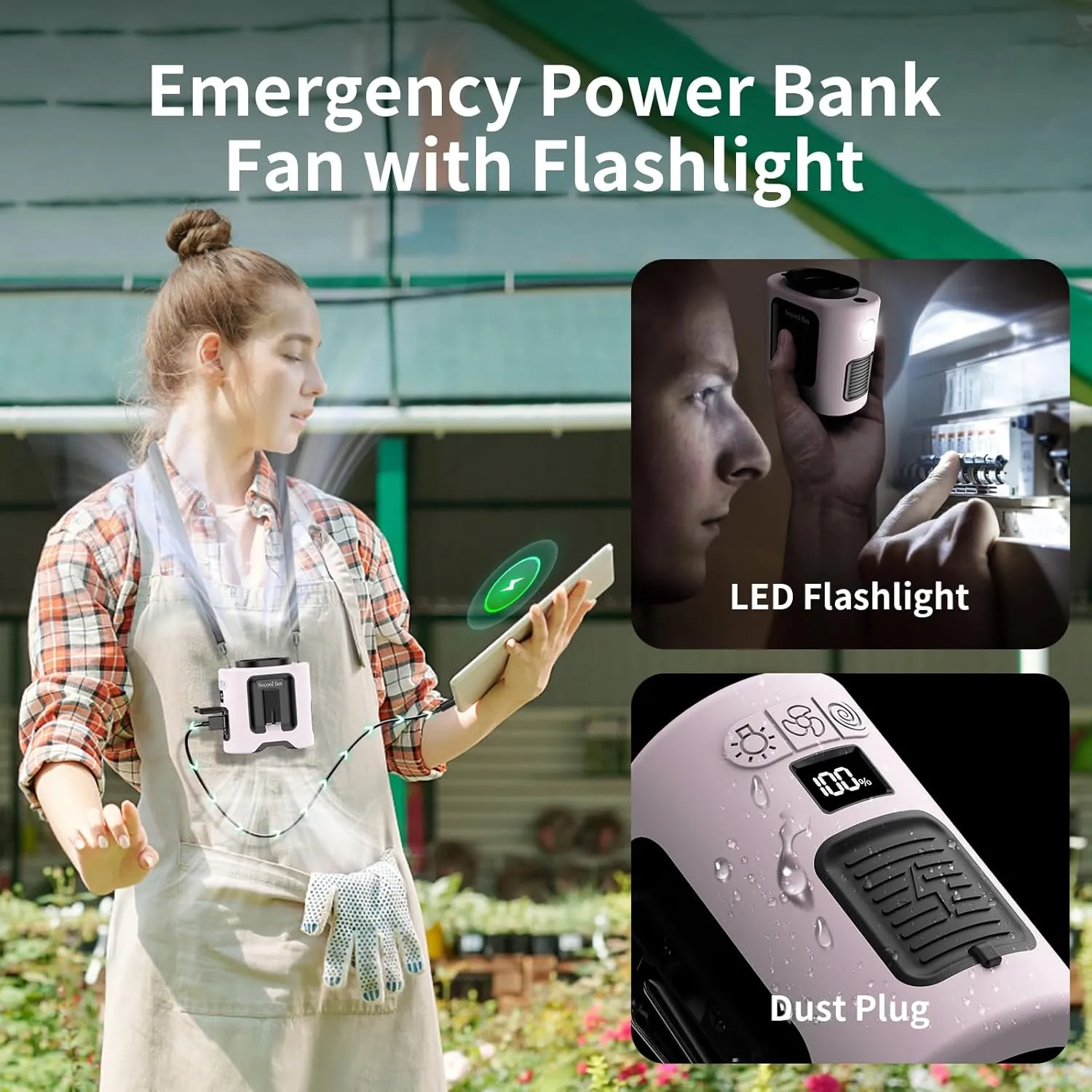 Socool 14500mAh Portable Waist Fan with 360 Rotation, Rechargeable Mini Personal Clip On Belt Shirt Fan 67Hrs Cooling Wearable Hanging Neck Fans with 5 Speeds & LED Light For Outdoor Working Jobsite