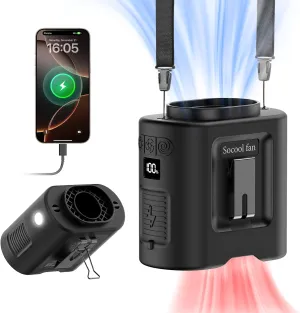 Socool 14500mAh Portable Waist Fan with 360 Rotation, Rechargeable Mini Personal Clip On Belt Shirt Fan 67Hrs Cooling Wearable Hanging Neck Fans with 5 Speeds & LED Light For Outdoor Working Jobsite 360-degree rotating fan for home use