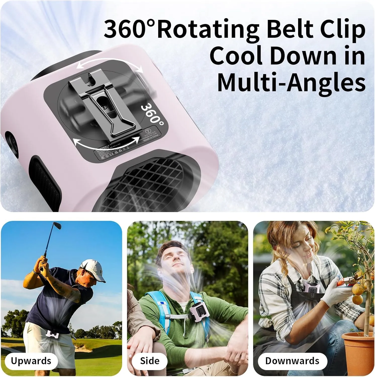 Socool 14500mAh Portable Waist Fan with 360 Rotation, Rechargeable Mini Personal Clip On Belt Shirt Fan 67Hrs Cooling Wearable Hanging Neck Fans with 5 Speeds & LED Light For Outdoor Working Jobsite