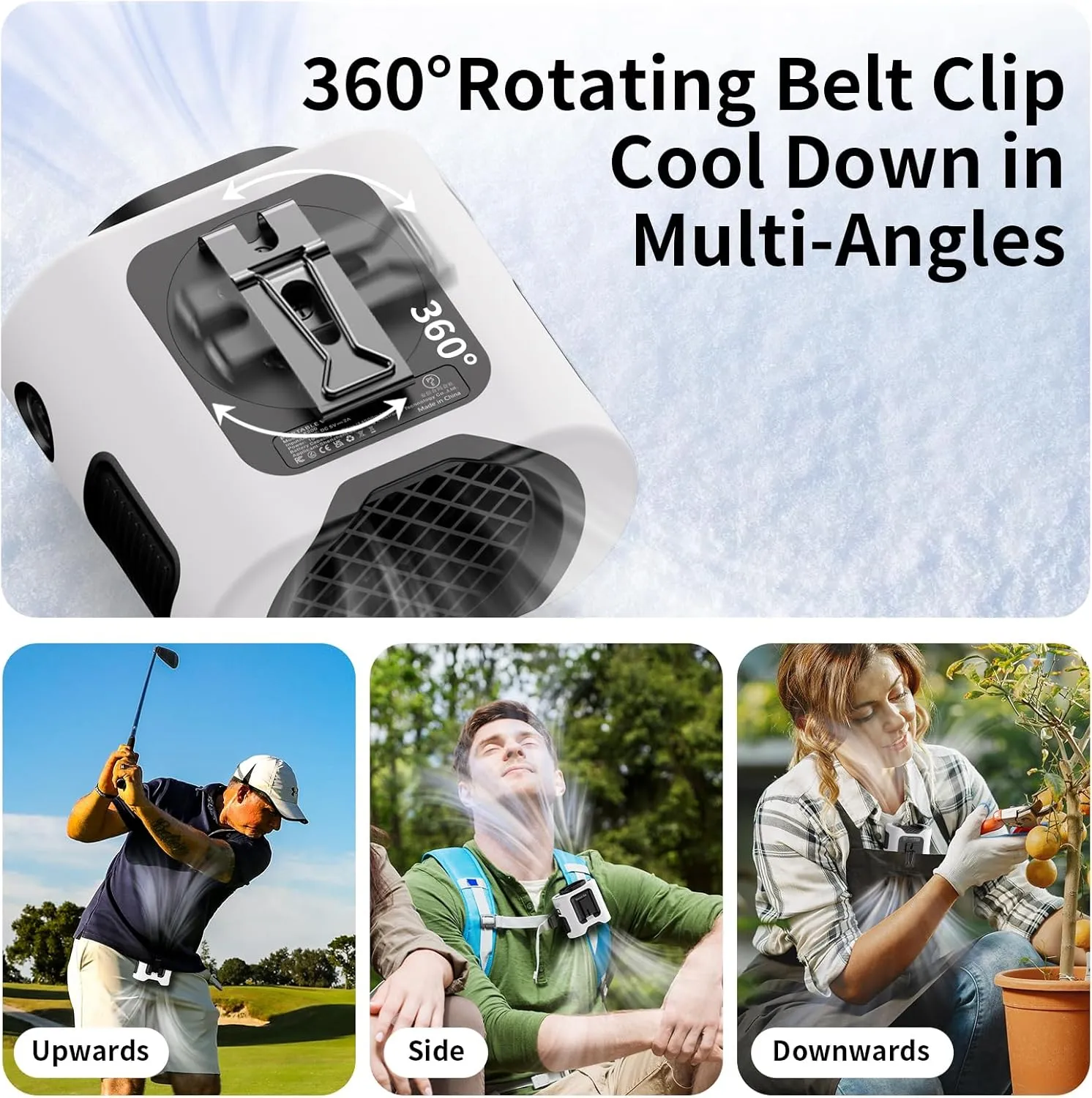 Socool 14500mAh Portable Waist Fan with 360 Rotation, Rechargeable Mini Personal Clip On Belt Shirt Fan 67Hrs Cooling Wearable Hanging Neck Fans with 5 Speeds & LED Light For Outdoor Working Jobsite