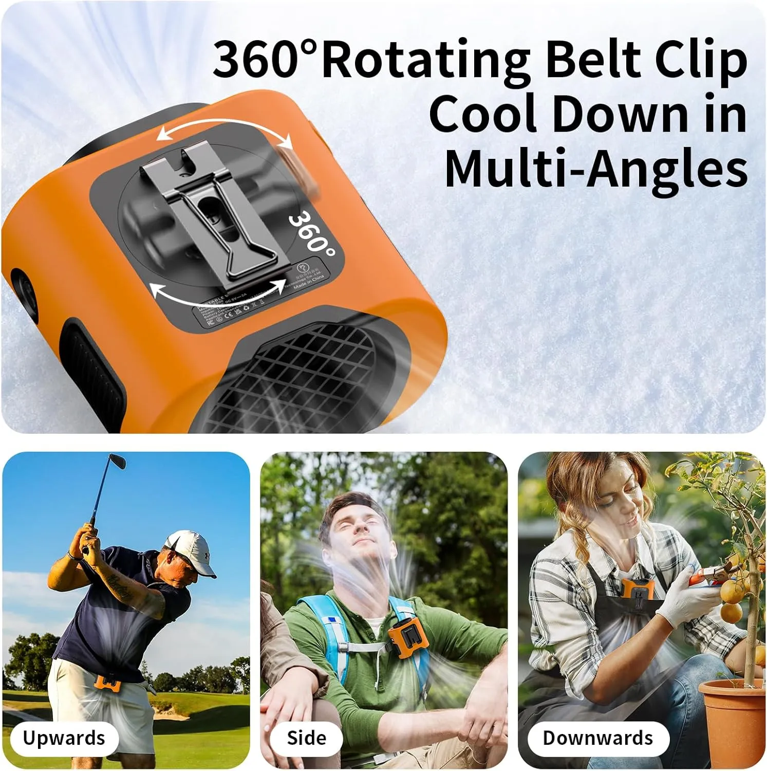 Socool 14500mAh Portable Waist Fan with 360 Rotation, Rechargeable Mini Personal Clip On Belt Shirt Fan 67Hrs Cooling Wearable Hanging Neck Fans with 5 Speeds & LED Light For Outdoor Working Jobsite