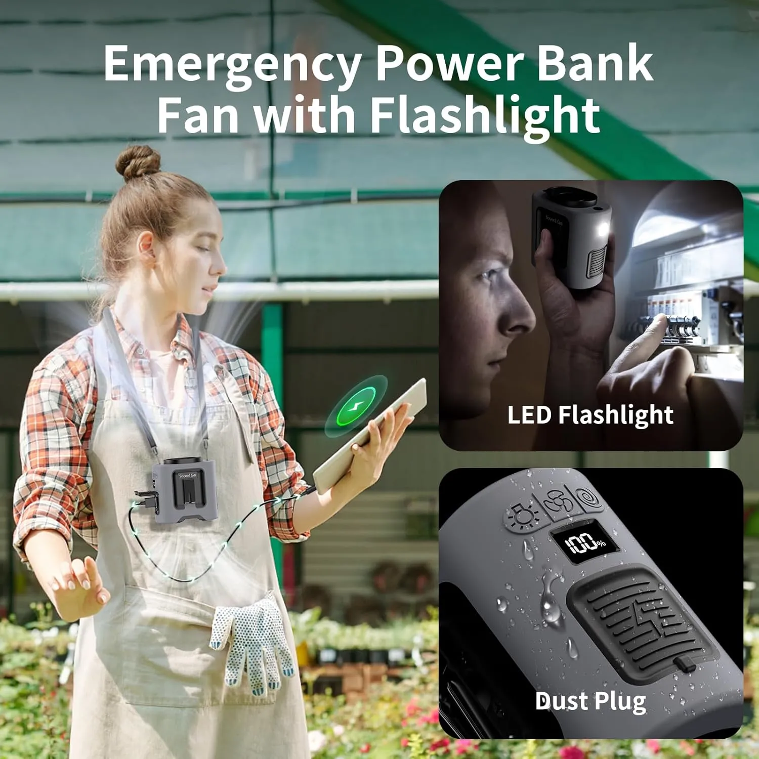 Socool 14500mAh Portable Waist Fan with 360 Rotation, Rechargeable Mini Personal Clip On Belt Shirt Fan 67Hrs Cooling Wearable Hanging Neck Fans with 5 Speeds & LED Light For Outdoor Working Jobsite