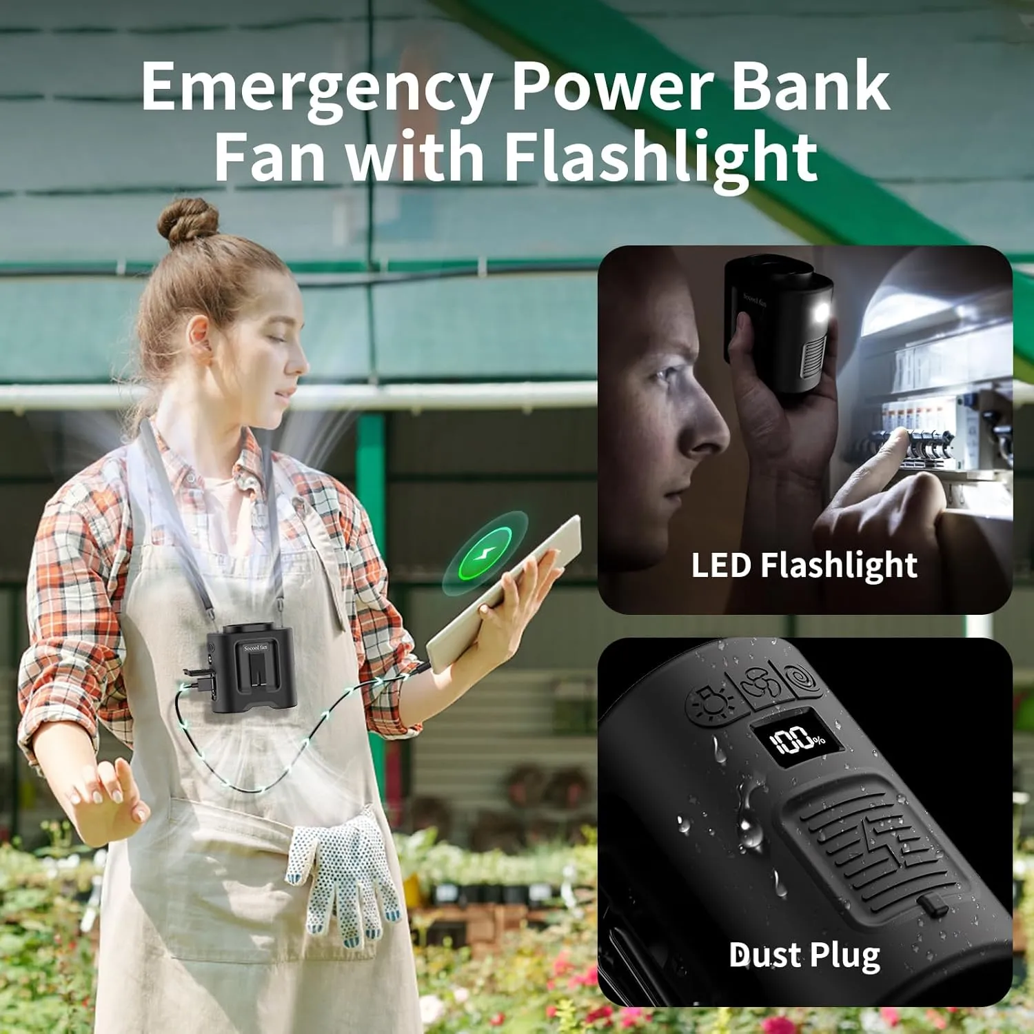 Socool 14500mAh Portable Waist Fan with 360 Rotation, Rechargeable Mini Personal Clip On Belt Shirt Fan 67Hrs Cooling Wearable Hanging Neck Fans with 5 Speeds & LED Light For Outdoor Working Jobsite