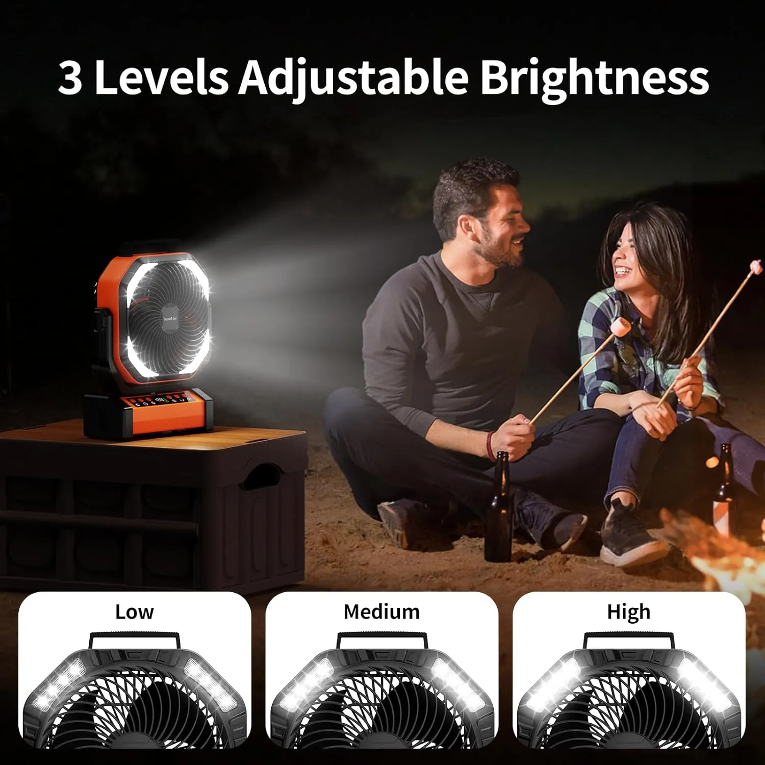Socool Camping Fan with Light - 20000mAh Rechargeable Battery Fan with Remote, 112Hrs & 8 Speeds, Digital Display, Timer, Auto Oscillation, 270 Pivot & Hook for Outdoor Tent, Hurricane, Power Outage