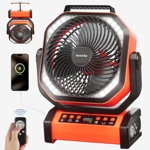 Socool Camping Fan with Light - 20000mAh Rechargeable Battery Fan with Remote, 112Hrs & 8 Speeds, Digital Display, Timer, Auto Oscillation, 270 Pivot & Hook for Outdoor Tent, Hurricane, Power Outage Solar-powered car fan for ventilation