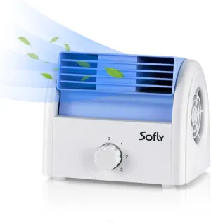 SOFLY Desk Fan,Silent Bladeless Cool Air Fan for Bedroom Office,Personal Powerful Small Tabletop Fan with 3 Speed Small bladeless fan for quiet cooling