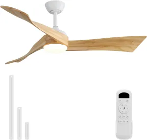 Sofucor 52 Inch Ceiling Fan with Light and Remote, Modern 3 Solid Wood Blades Ceiling Fan, 6 Speeds 5500CFM, Dimmable 3-Color LED with Memory, Timer & Quiet & Reversible DC Motor, ETL, Nature Wood Fan with safety blade design