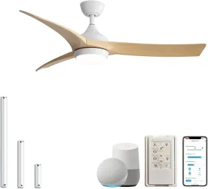 Sofucor 52 Inch Smart Ceiling Fan, Outdoor Modern Ceiling Fans with Lights Remote Control, Works with Alexa/Google/App, 3-Color Light 6-Speed Timing Reversible DC Motor for Living Room Bedroom Patio App-controlled remote fan for convenience