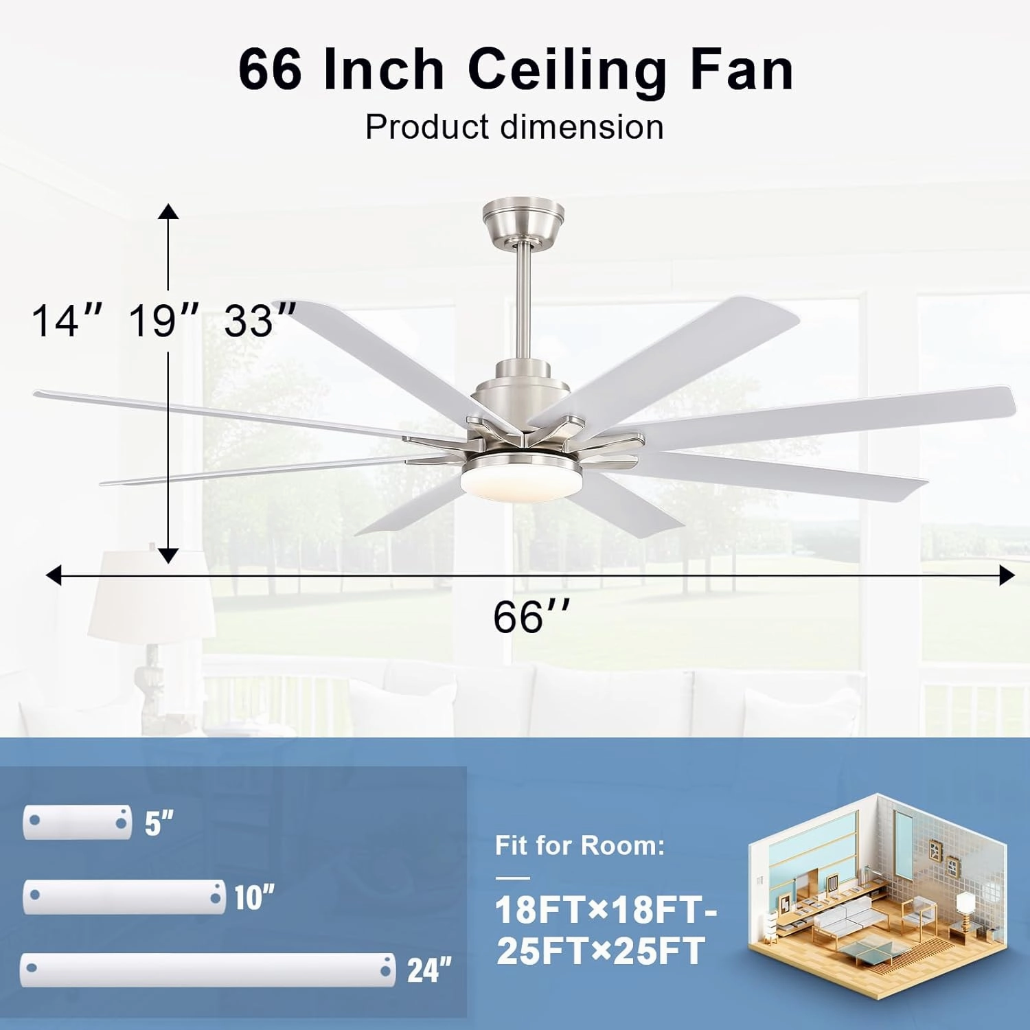 Sofucor 66 Inch Smart Ceiling Fans with Lights, Indoor/Outdoor Ceiling Fan with Remote, Work With Alexa/Google, Flush Mount, Quiet DC Reversible, Dimmable, Modern White Fan Light for Patio Farmhouse