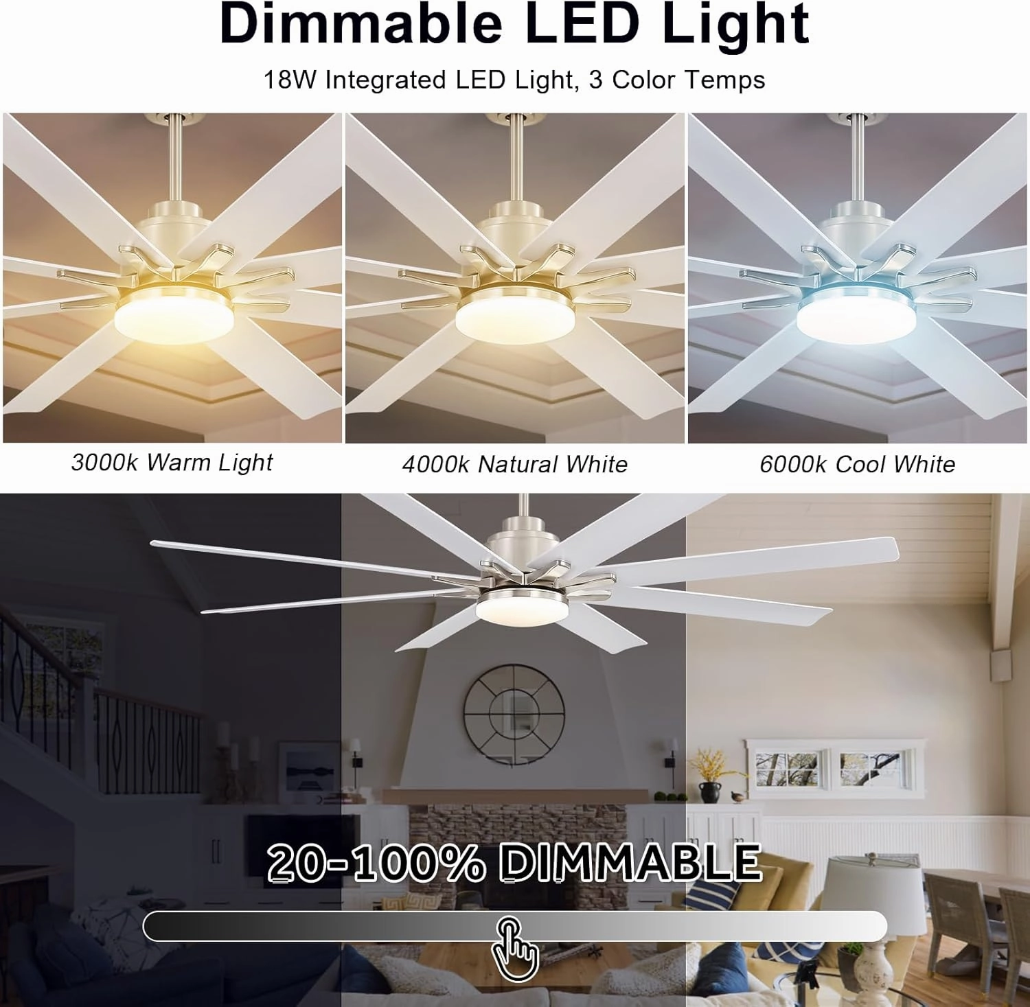 Sofucor 66 Inch Smart Ceiling Fans with Lights, Indoor/Outdoor Ceiling Fan with Remote, Work With Alexa/Google, Flush Mount, Quiet DC Reversible, Dimmable, Modern White Fan Light for Patio Farmhouse