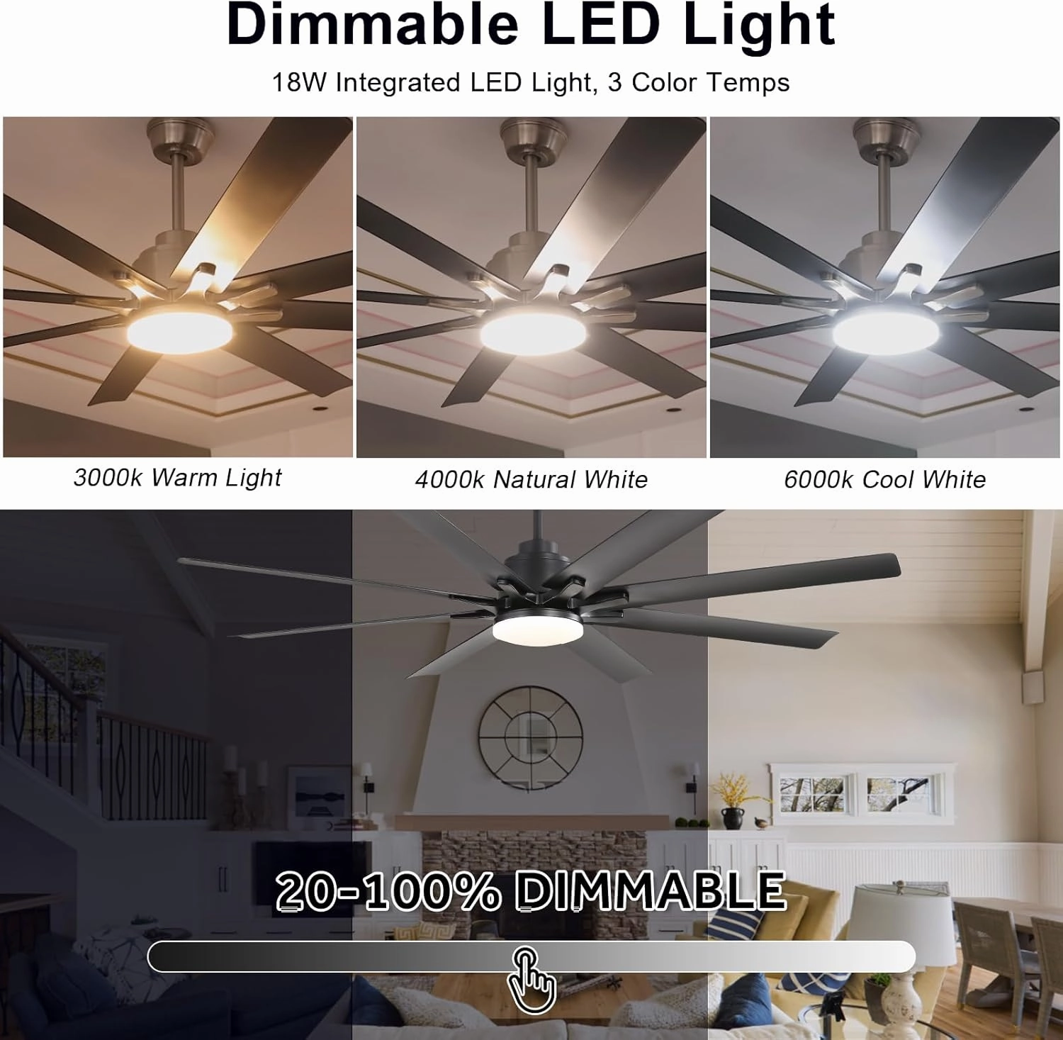 Sofucor 66" Smart Ceiling Fans with Lights, Indoor/Outdoor Ceiling Fan with Light and Remote, Compatible with Alexa/Google/App, Reversible, Quiet DC Motor, Black Ceiling Fans for Patio Farmhouse
