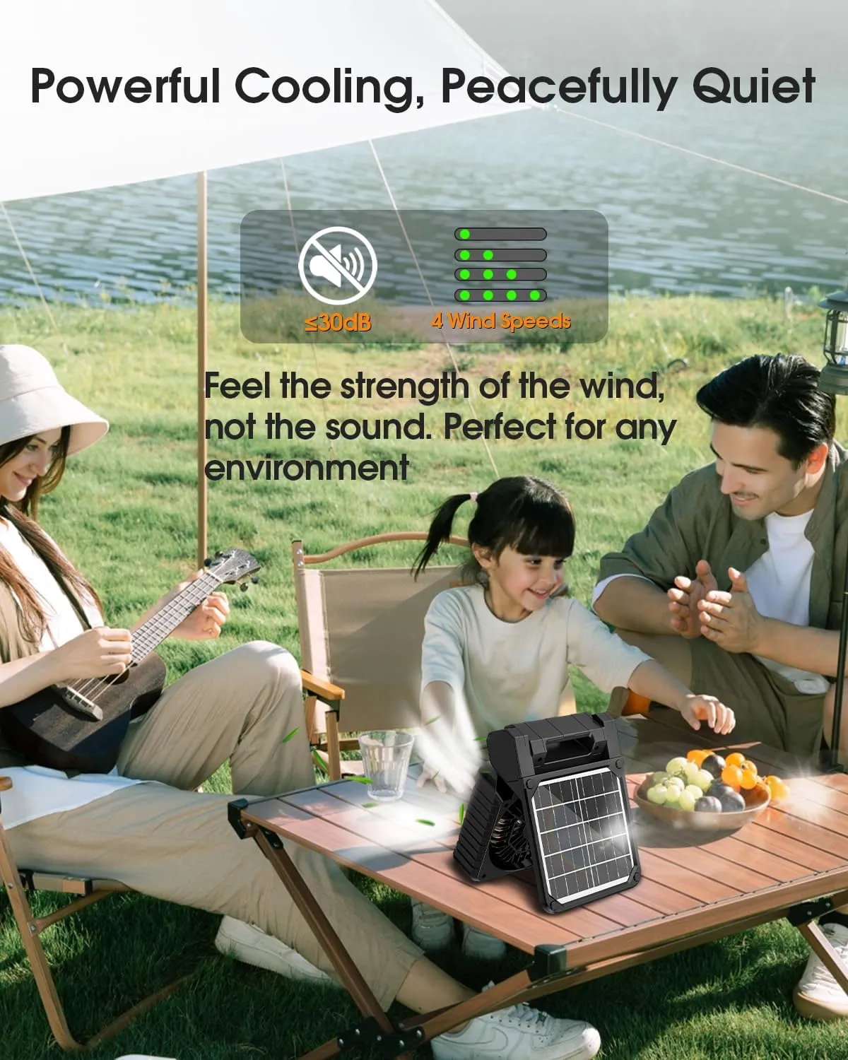 Solar Camping Fan 10400mAh, Solar Powered Fan with LED Lantern, 7W Rechargeable Battery Operated Fans for Outside, 4 Speeds, 2-8H Timer and Quiet Battery Powered Solar Tent Fans for Outdoor, Barbecue