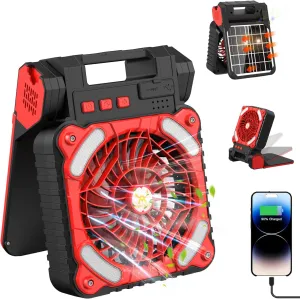 Solar Camping Fan for Greenhouse, 11000mAh Outdoor Solar Car Fans,Portable Rechargeable Tent Cooling Fan Battery Operated with Lights,4 Speed,3 Timers, for Picnic, Fishing, Gazebo Solar-powered car fan for ventilation