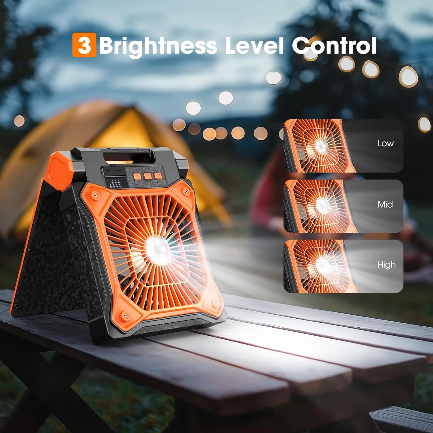 Solar Camping Fan with LED Lantern, 20000mAh Rechargeable Battery Powered with 10W Solar Panel, Quiet Battery Operated Tent Fan for Picnic, Barbecue, Fishing, Travel