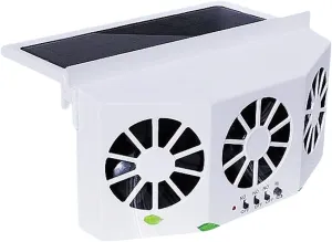 Solar Power Car Exhaust Fan with Three Air Outlet ABS Vehicle Window Ventilador Radiator Cooling Vent, Car Solar Power Air Vent Radiator Fans Auto Ventilation Fan,1 Pack, White Solar-powered car fan for ventilation