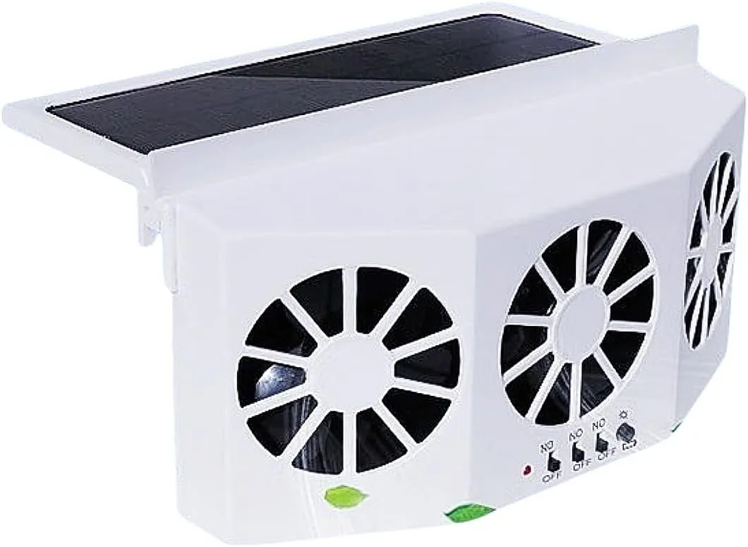Solar Power Car Exhaust Fan with Three Air Outlet ABS Vehicle Window Ventilador Radiator Cooling Vent, Car Solar Power Air Vent Radiator Fans Auto Ventilation Fan,1 Pack, White Solar-powered car fan for ventilation