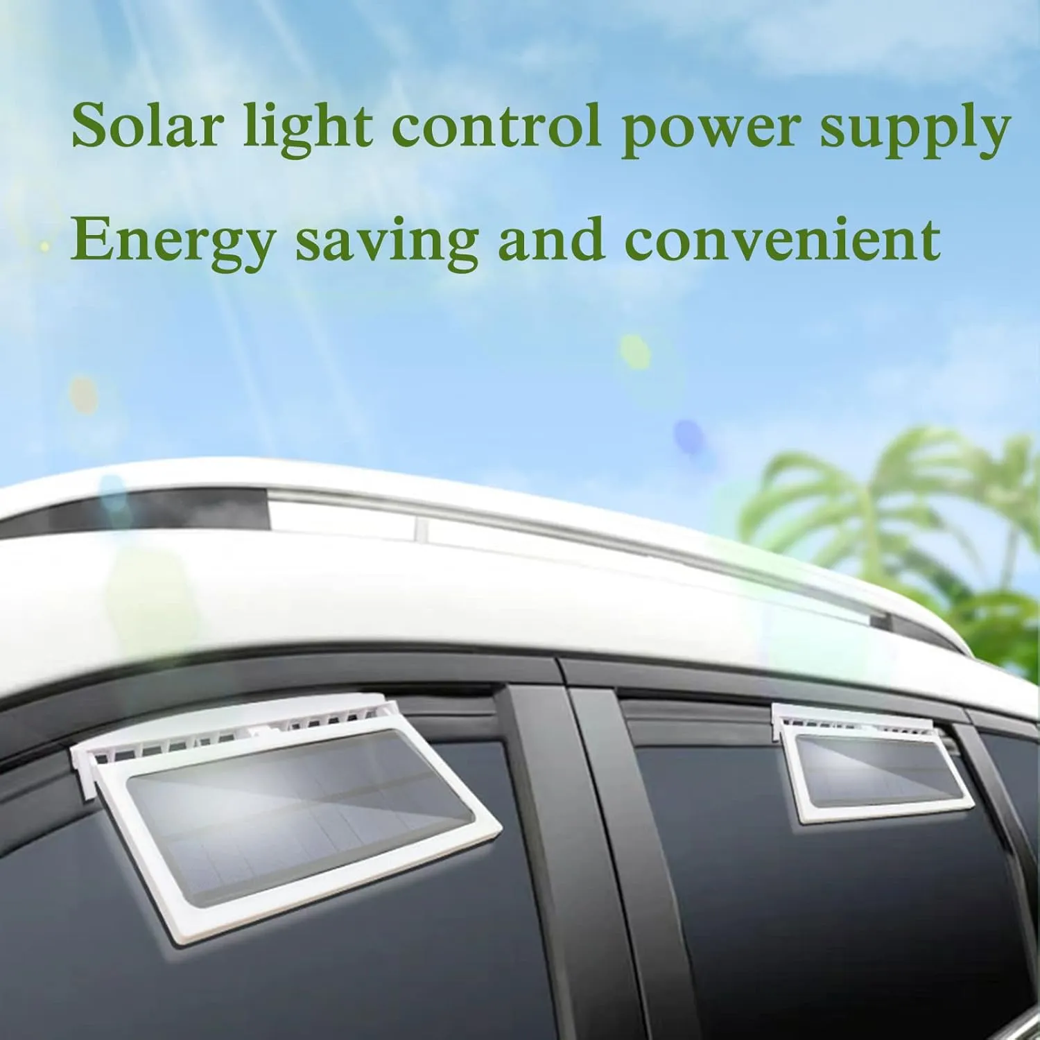 Solar Power Car Window Exhaust Fan - Auto Ventilation Fan with Three Air Outlet Car Vent Cooler (White-Type A)
