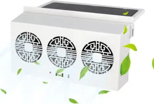 Solar Power Car Window Exhaust Fan - Auto Ventilation Fan with Three Air Outlet Car Vent Cooler (White-Type A) Solar-powered car fan for ventilation