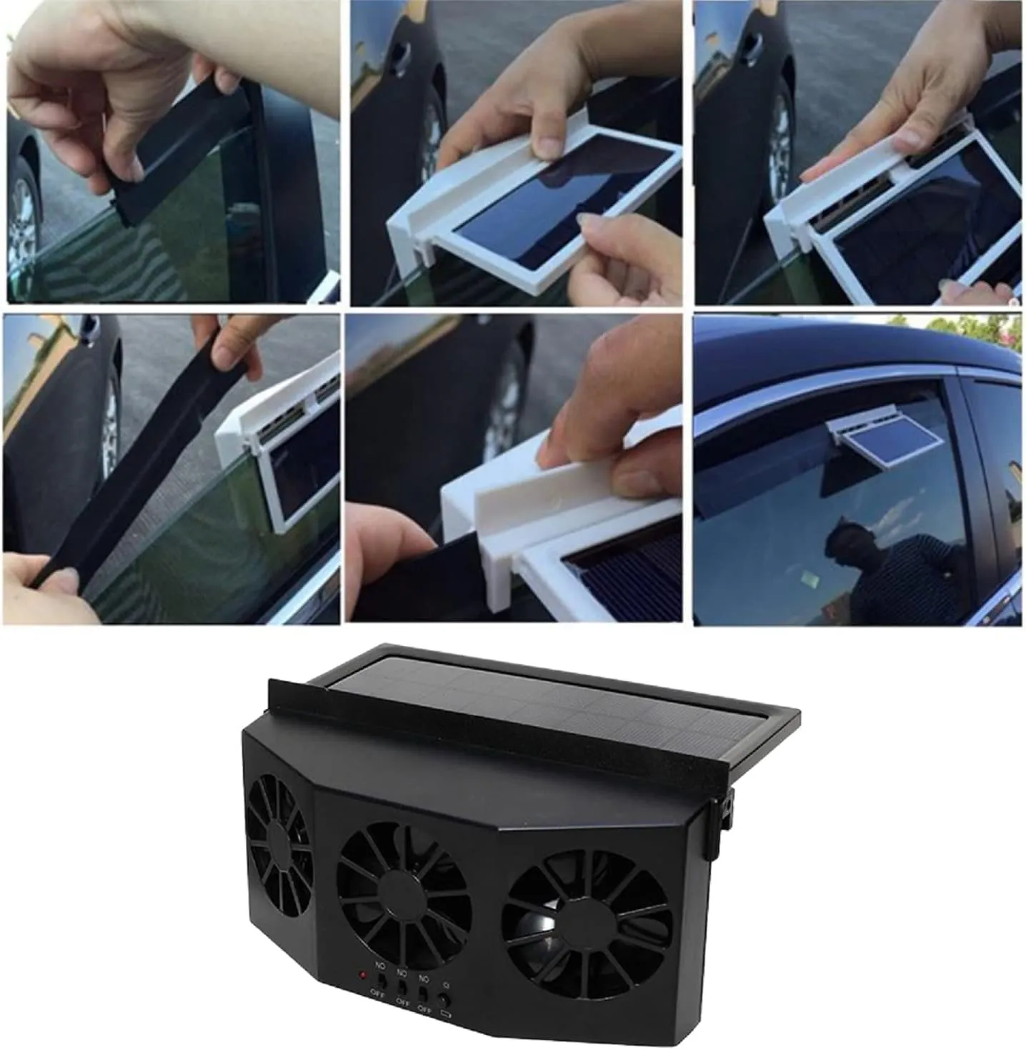 Solar Powered 3 Fan Car Exhaust Fan,Car Radiator Fan, Energy Saving Air Vent Radiator Air Purifiers 2W ABSBlack