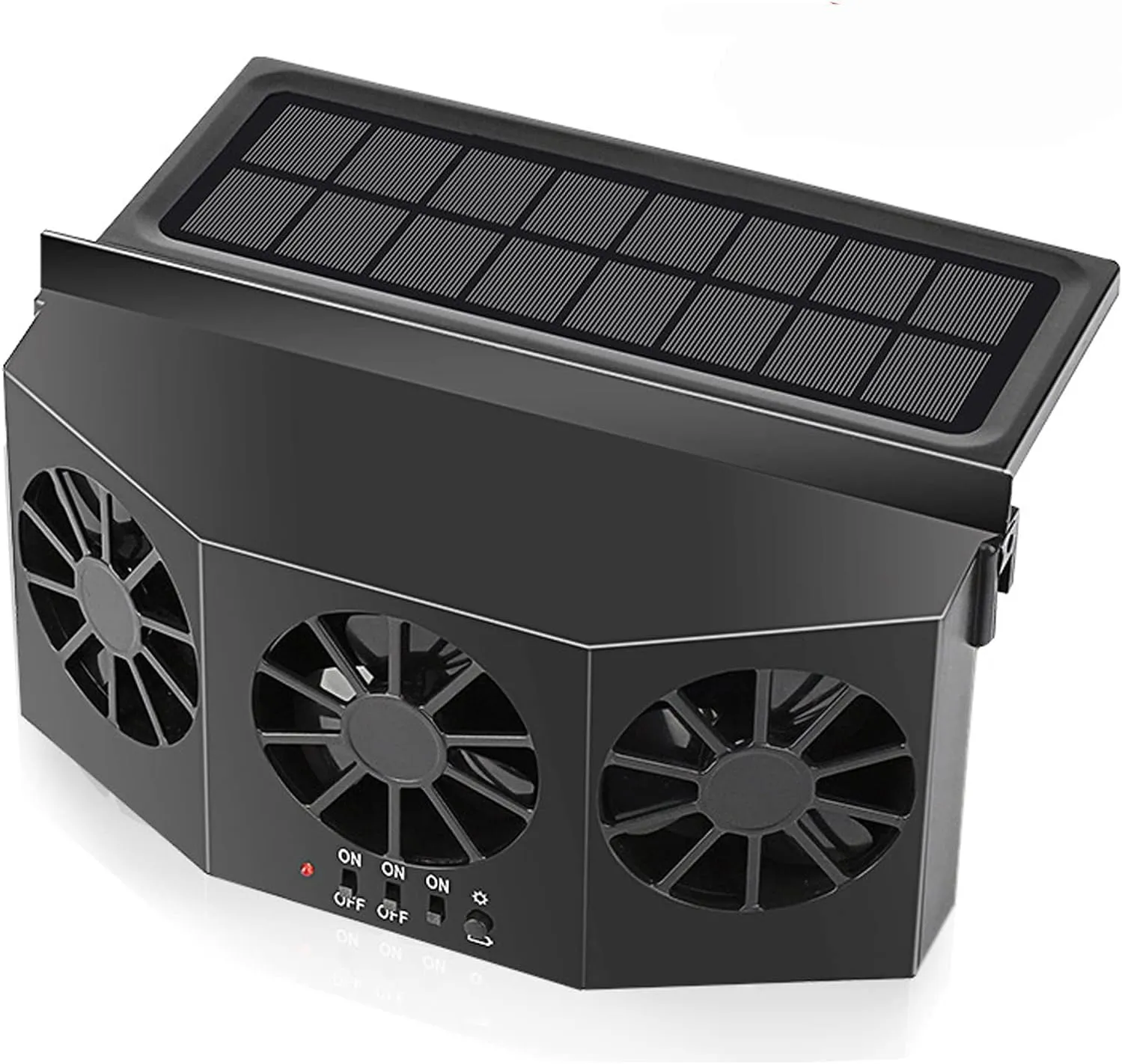 Solar Powered 3 Fan Car Exhaust Fan,Car Radiator Fan, Energy Saving Air Vent Radiator Air Purifiers 2W ABSBlack