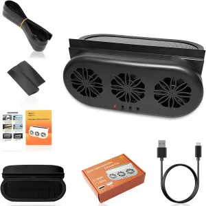 Solar Powered Car Exhaust Fan, 3 Air Outlets, Auto Ventilation System,Air Circulation in The Car Cooling, Eliminating Odors, Suitable for General Types of Car(Black) Solar-powered car fan for ventilation